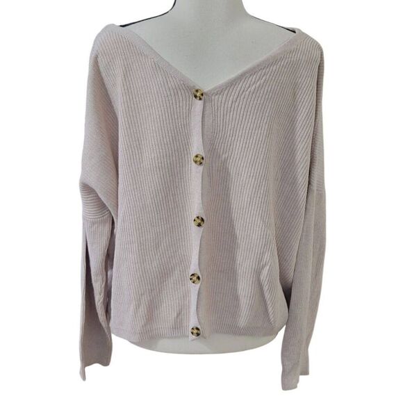 Pink Republic Button Back Pullover Sweater Top Cropped Reversible Vneck Sz XXL O - Picture 2 of 6